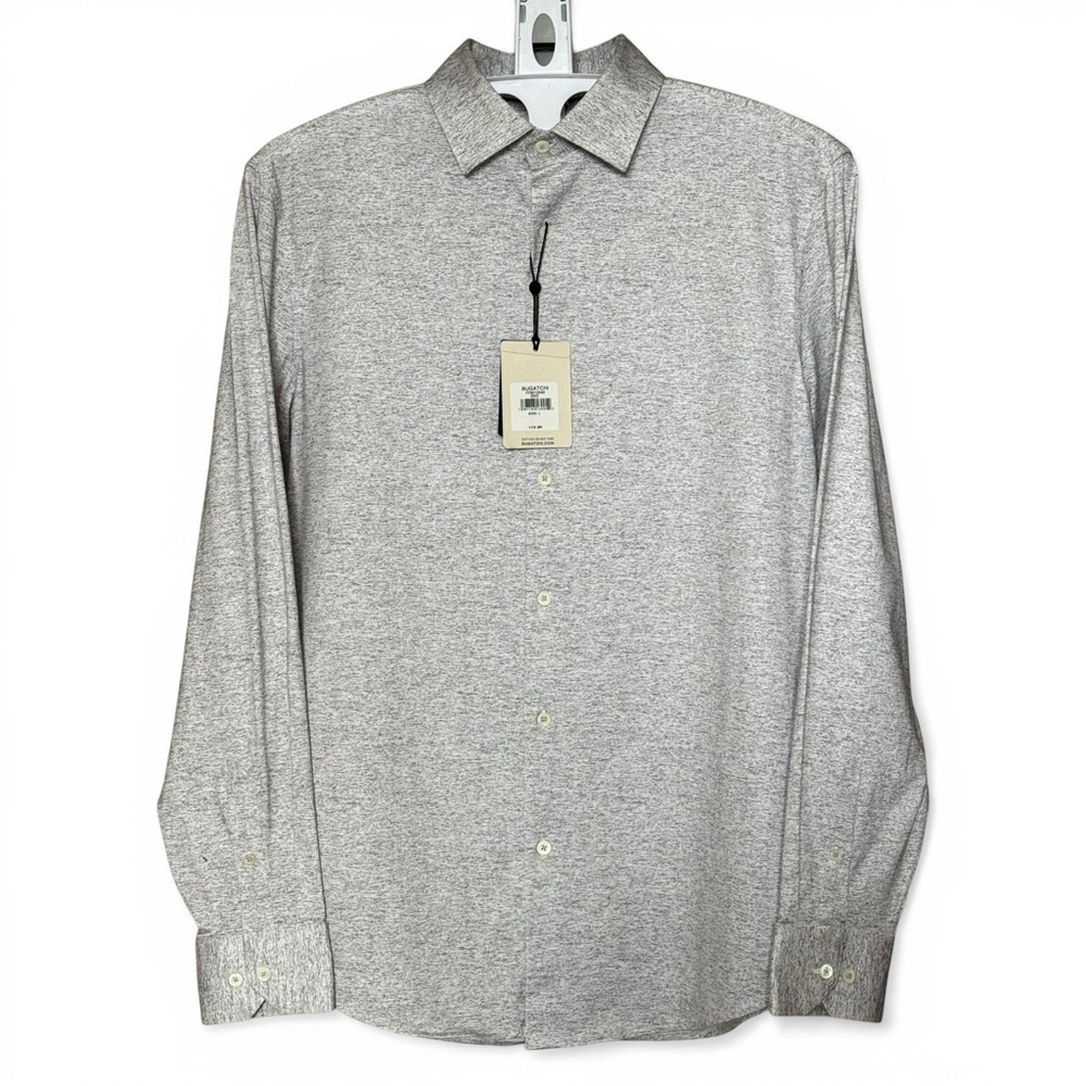 BUGATCHI NWT OoohCotton Tech 8-Way Stretch Shirt Zinc Grey L